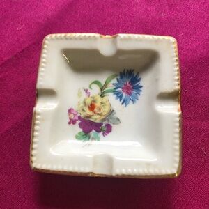 Vintage Ash Tray 3” Floral Flower Print Porcelain Trinket Change Granny Core